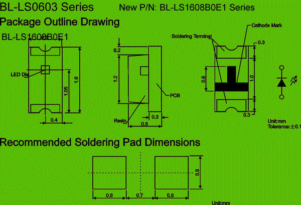 0603 led | smt LED | electronics components dimensional drawing 
