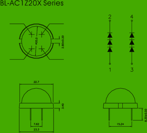 LED light bar (circle,20mm big LED) circuit and dimension diagram 20mm big LED | LED diode | LED light bar dimensional drawing