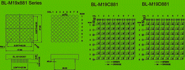 Dot matrix LED 8x8 Dia 4.8mm 1.9