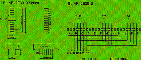 12 segment led bar graph | bicolor Package diagram 
