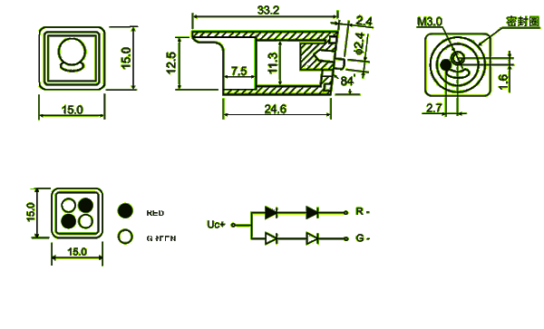 LED cluster | bicolor 15mm Package diagram 