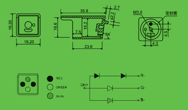 LED cluster | tri color led Package diagram 