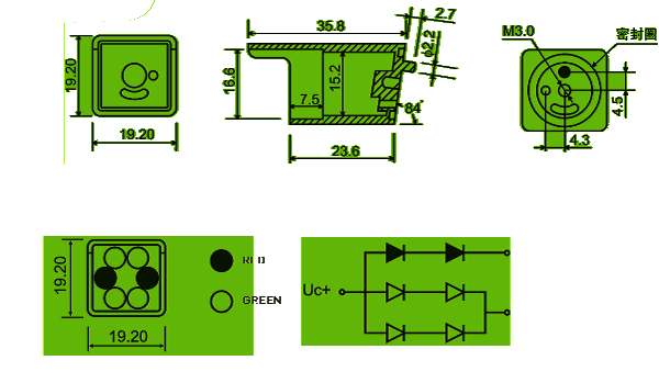 LED cluster | 19mm bicolor Package diagram 