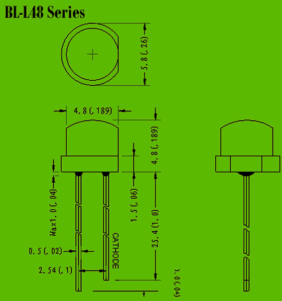 LED bullet | 4.8mm LED Package diagram 