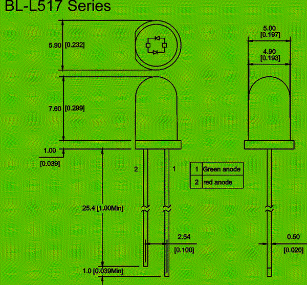 bicolor LED | 2 PIN Package diagram 
