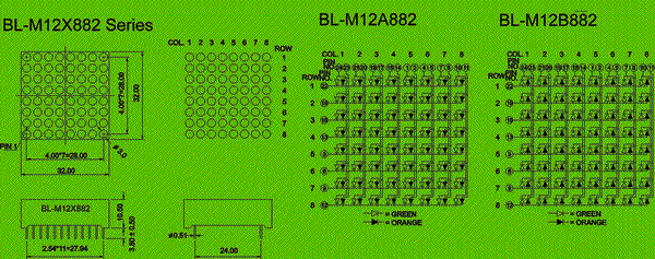 Dot Matrix LED - 8x8 1.2" bicolor LED Package diagram 