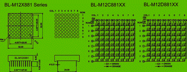 Dot Matrix LED - 8x8 1.2" -LED products Package diagram 