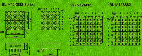 Dot Matrix LED - 8x8 1.2" bicolor Package diagram 