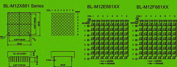 Dot Matrix LED - Dia 3mm 8x8 1.2" -LED products Package diagram 