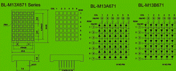 Dot matrix LED -6x7  square dot  Package diagram 