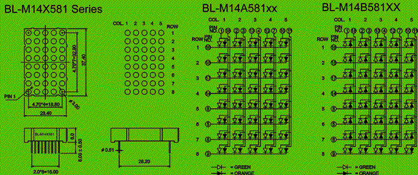 Dot Matrix LED -5x8  Dia 3mm  1.4" -LED products Package diagram 
