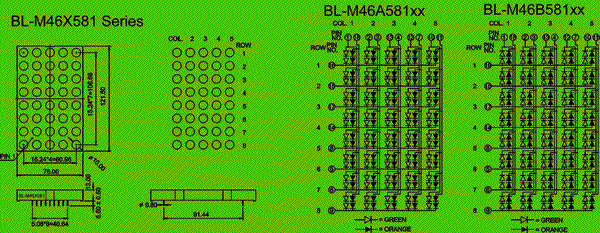 Dot matrix LED 5x8 10mm 4.6 inch bicolor Package diagram 
