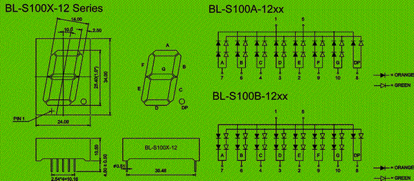 7 segment bi-color display | single digit 1.0 inch | optoelectronic devices Package diagram 