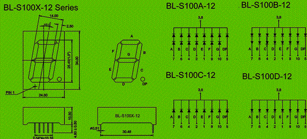 7 Segment LED - single digit 1.0 inch -semiconductor optoelectronics Package diagram 