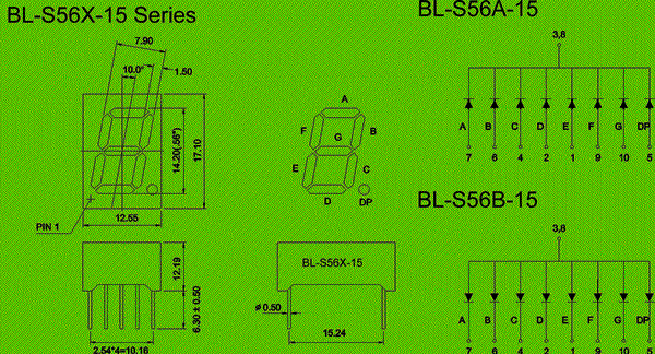 segment display | single digit | 0.56 inch Package diagram 