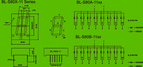 LED 7 Segment Display Manufacturers & Suppliers | 0.8 inch bicolor Package diagram 