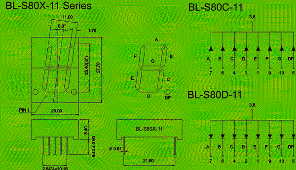 7 Segment Display | LED suppliers | 0.8 inch digit Package diagram 